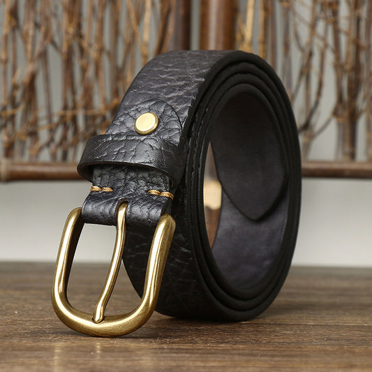 Black / 100 cm Embossing Retro Cowboy Leather Belt For Men - skyjackerz