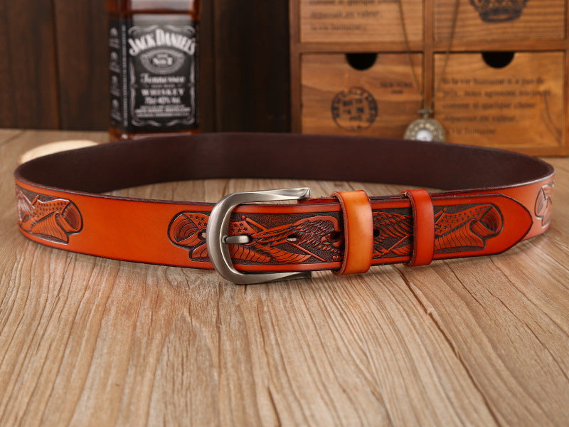 Eagle Buckle - Bronze / Black / 105 cm Men's Eagle Embossed Leather Belt - skyjackerz