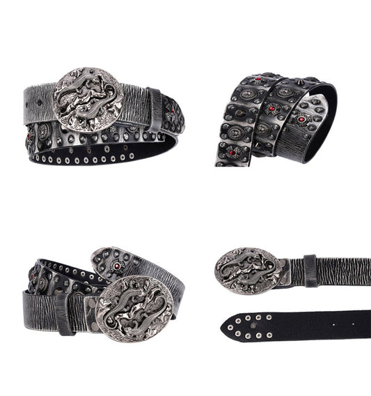 Retro Designer Rivet Leather Belt For Men - skyjackerz