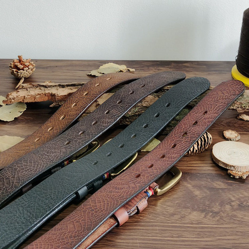 Khaki / 100 cm Men's Serpentine Strap Pin Buckle Leather Belt - skyjackerz