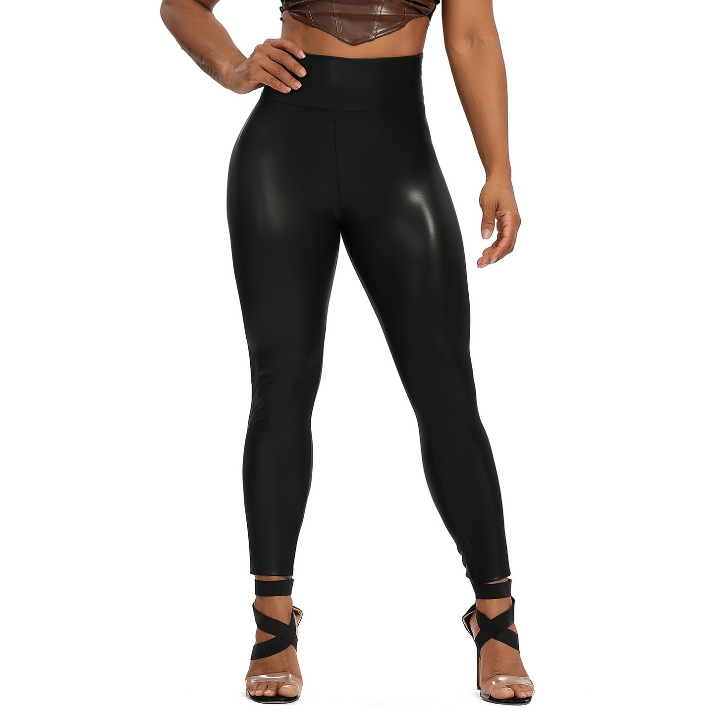 Women's Plain Leather Yoga Pants - skyjackerz