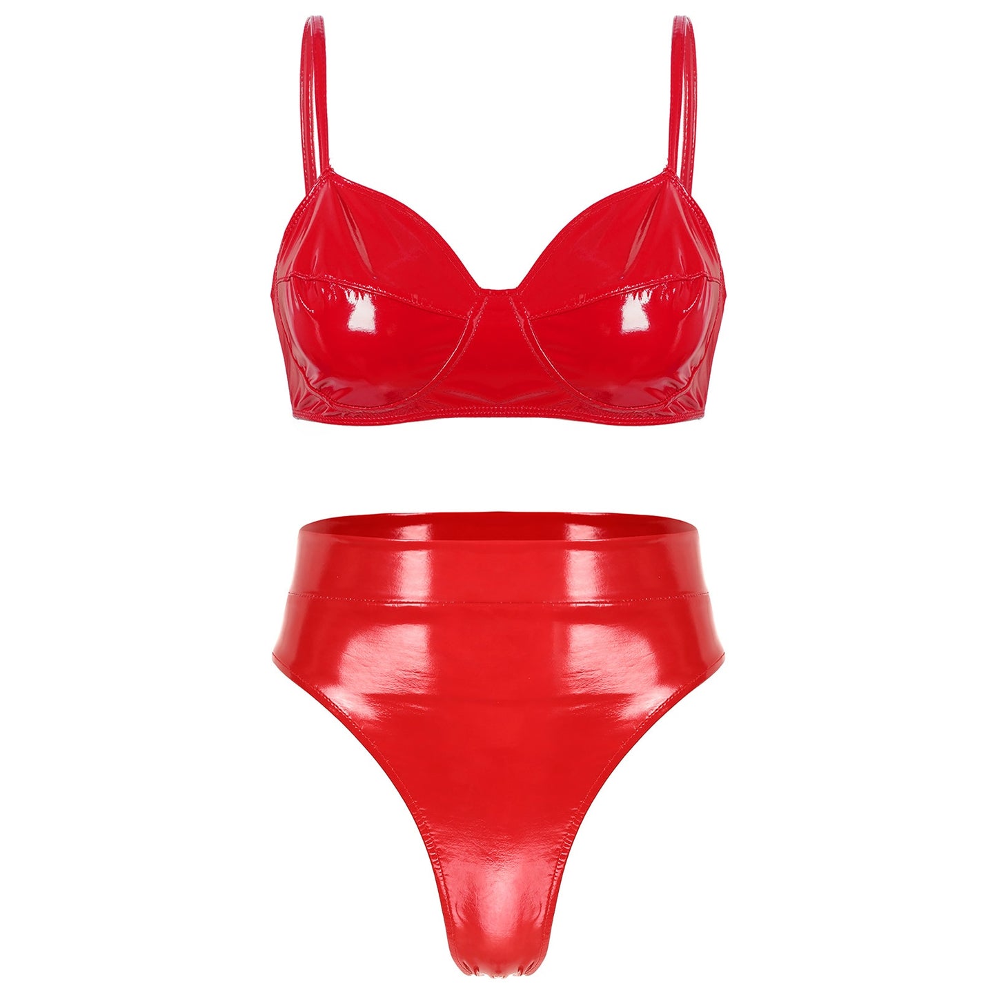 Red / S Women's Leather High Cut Party Outfit - skyjackerz
