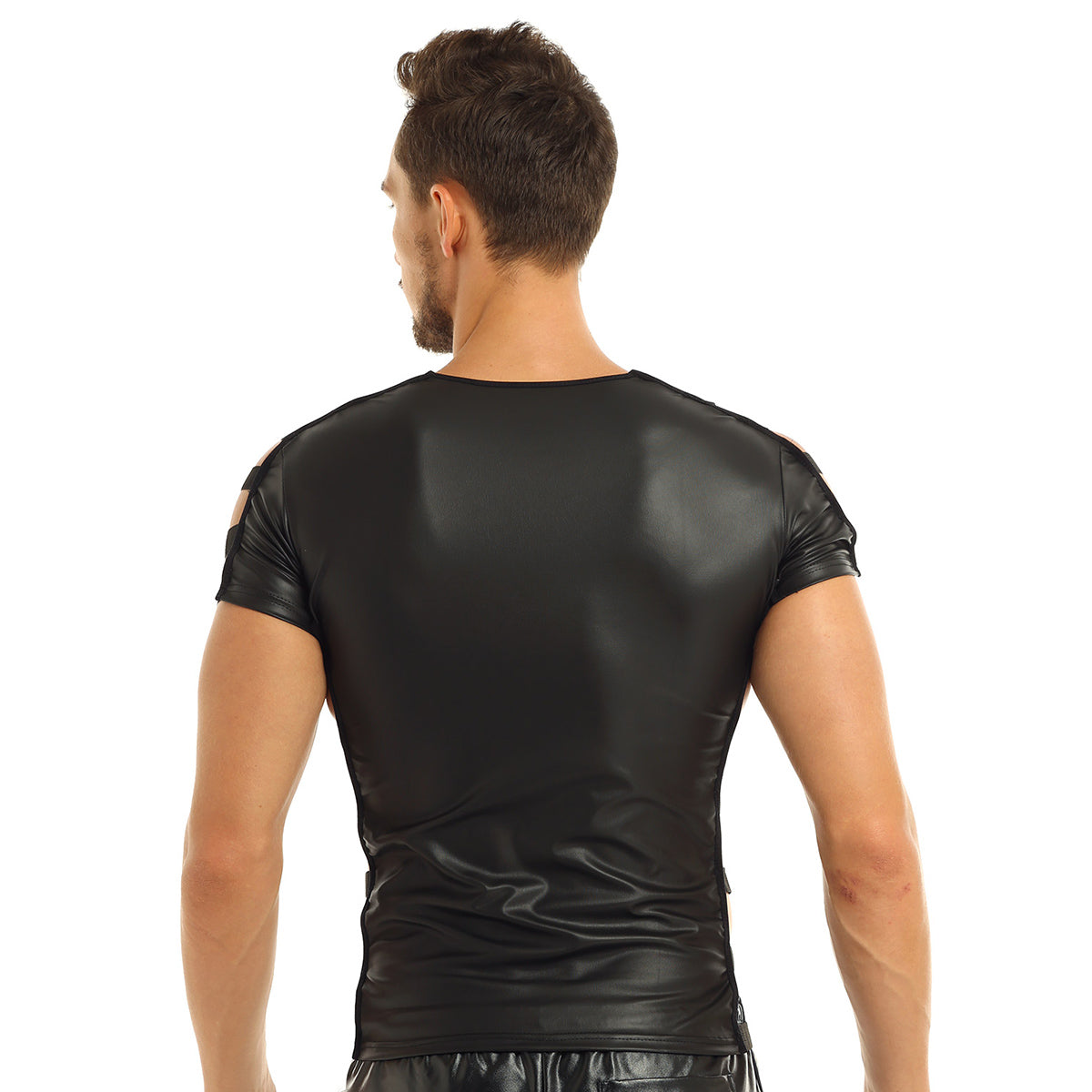 Men's Leather Sexy Cut Out Top - skyjackerz