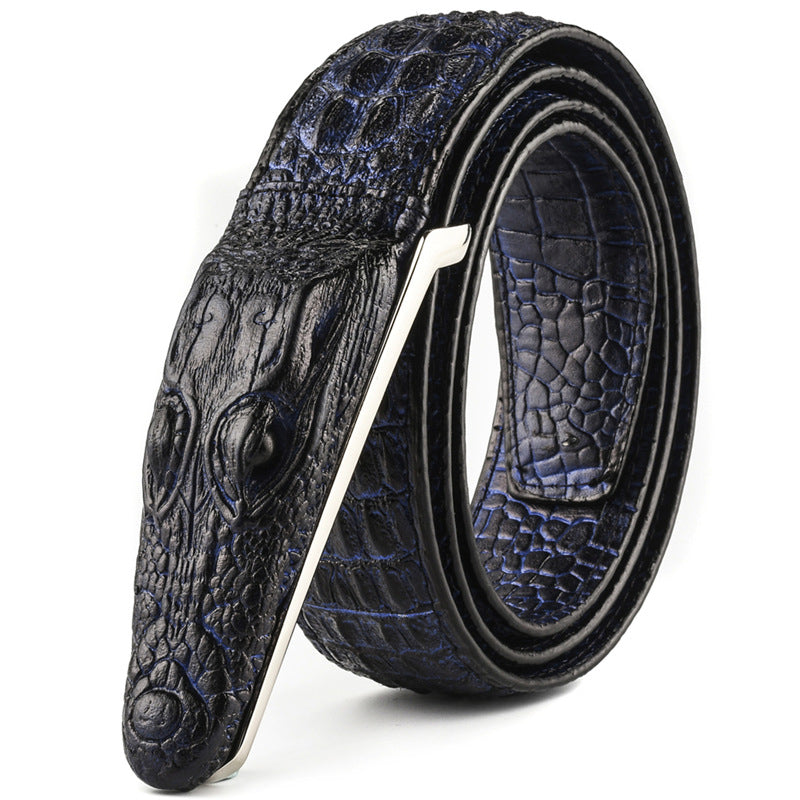 Blue / 105 cm Men's Stylish Crocodile Leather Belt - skyjackerz