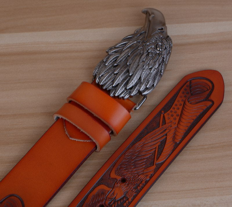 Style 1 - Black / 100 cm Designer Vintage Leather Belt for Men - Eagle Design - skyjackerz