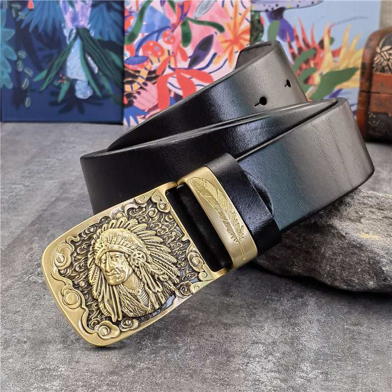 Brass Chief Cowboy Leather Belt For Men - skyjackerz