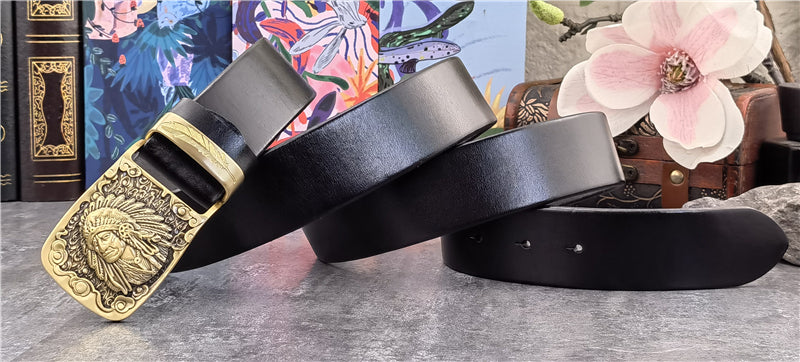 Brass Chief Cowboy Leather Belt For Men - skyjackerz