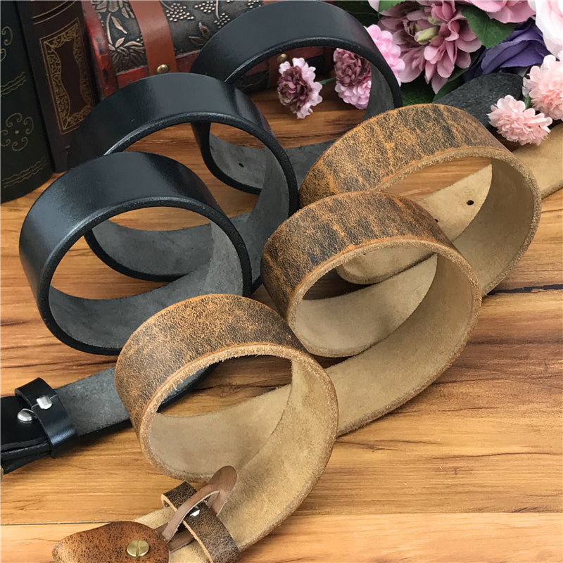 Yellow Brown / 105 cm Vintage Leather Belt for Men with Brass Owl Buckle - skyjackerz