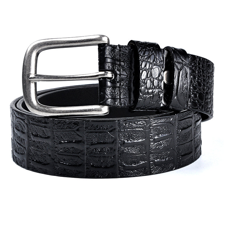 Black / 95 cm Men's Designer Belt with Crocodile Pattern - skyjackerz