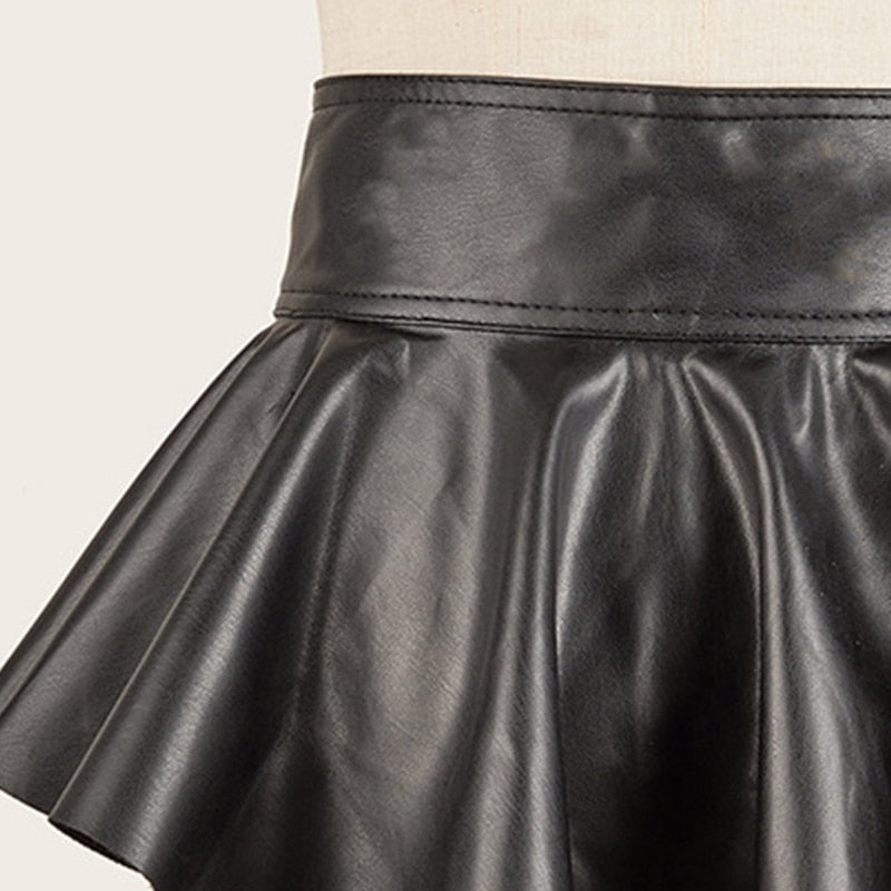 Women Leather Black Peplum Skirt - skyjackerz