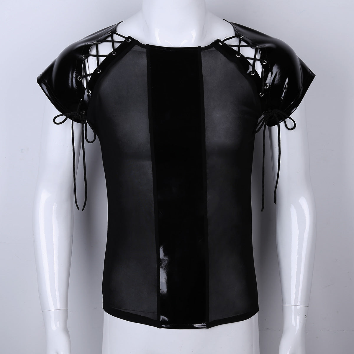 Black / M Men's Leather See Through Mesh Top - skyjackerz