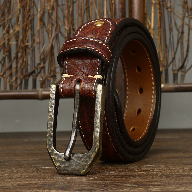 Redish Brown / 105 cm Men's Thick Buckle Genuine Leather Belt - skyjackerz