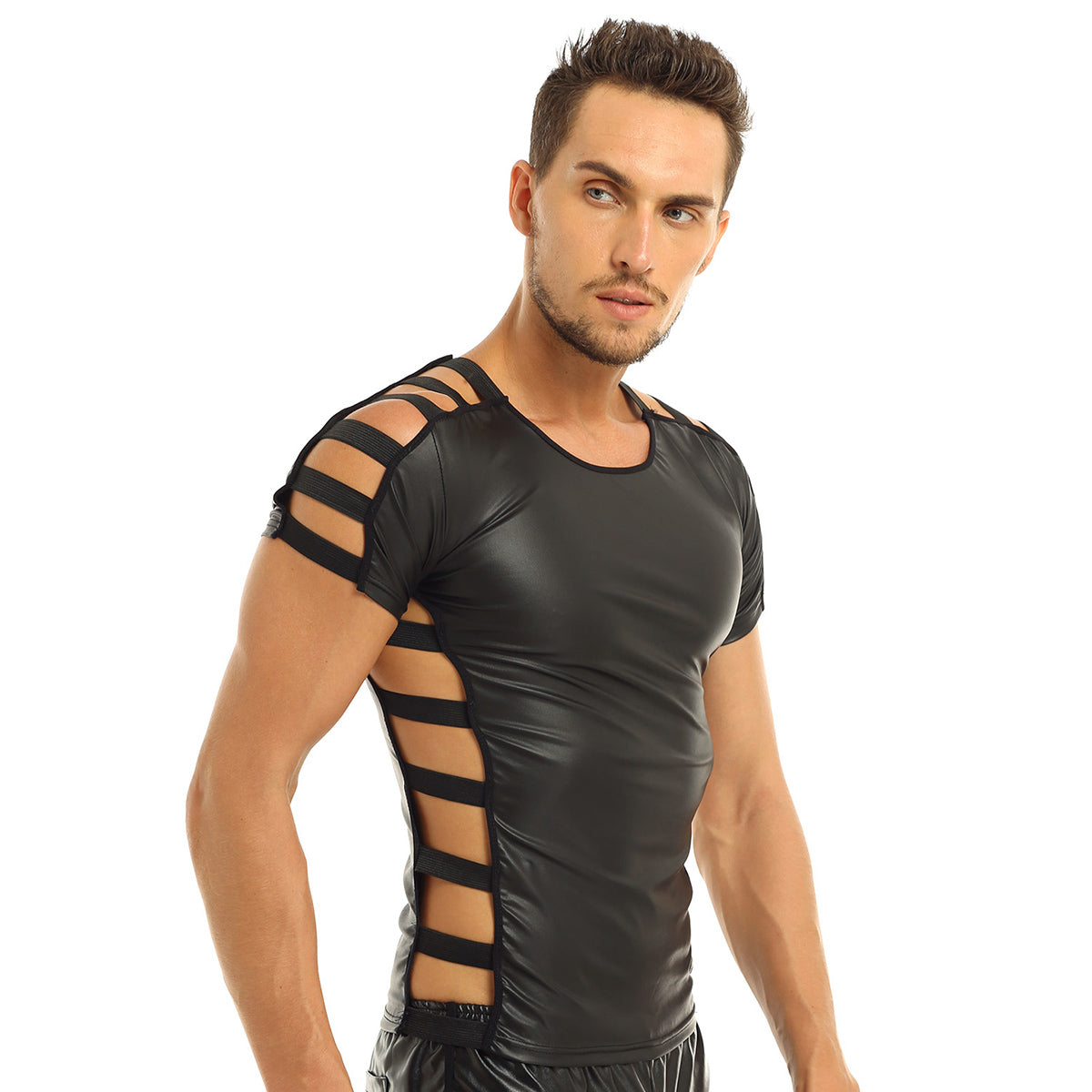Men's Leather Sexy Cut Out Top - skyjackerz