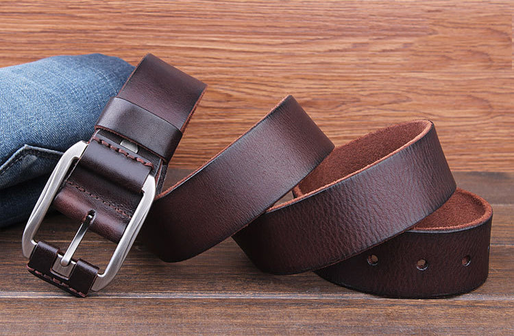 Black / 105 cm Men's Casual Belt - Natural Genuine Leather - skyjackerz