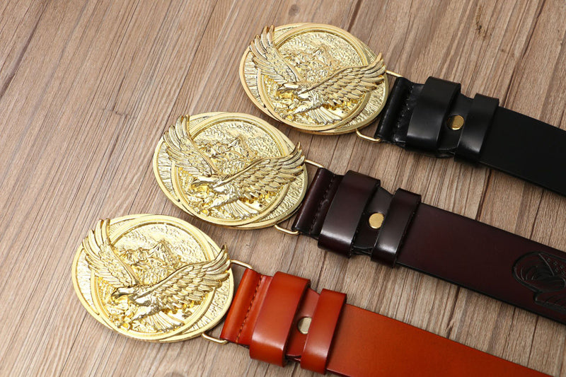 Eagle Buckle - Bronze / Black / 105 cm Men's Eagle Embossed Leather Belt - skyjackerz