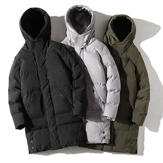 Grey / M Men's Stylish Hooded Long Jacket - skyjackerz