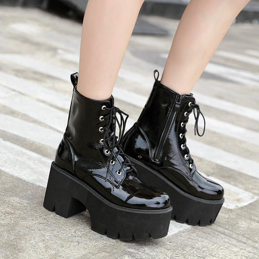 Women's Black Leather Ankle Boots - skyjackerz