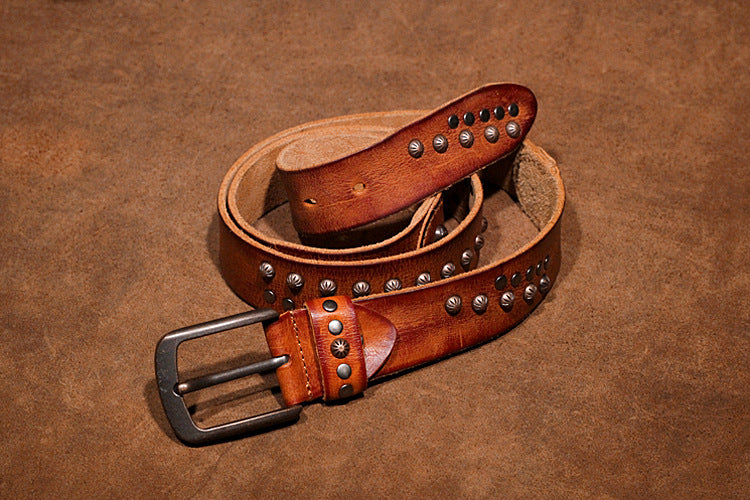 Brown / 105 cm Punk Style Men's Pin Buckle Leather Belt - skyjackerz