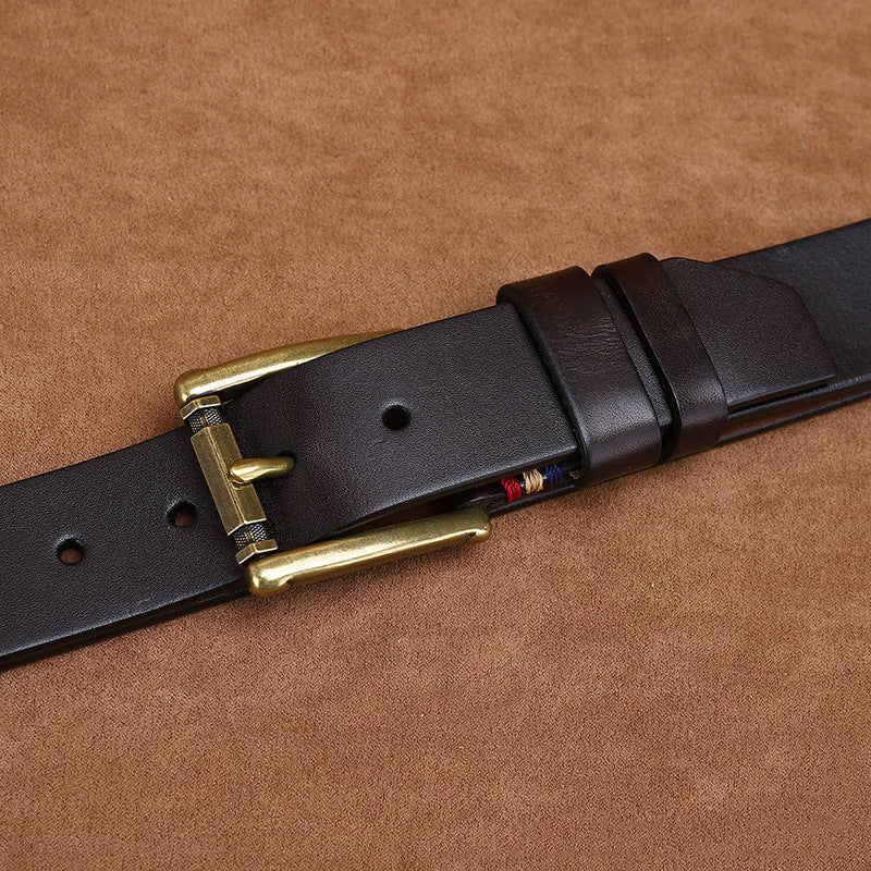 Black / 105 cm Men's Fashionable Vintage Leather Belt for Jeans - skyjackerz