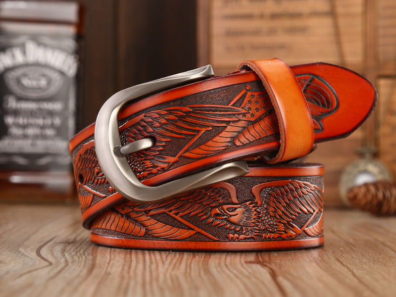 Eagle Buckle - Bronze / Black / 105 cm Men's Eagle Embossed Leather Belt - skyjackerz