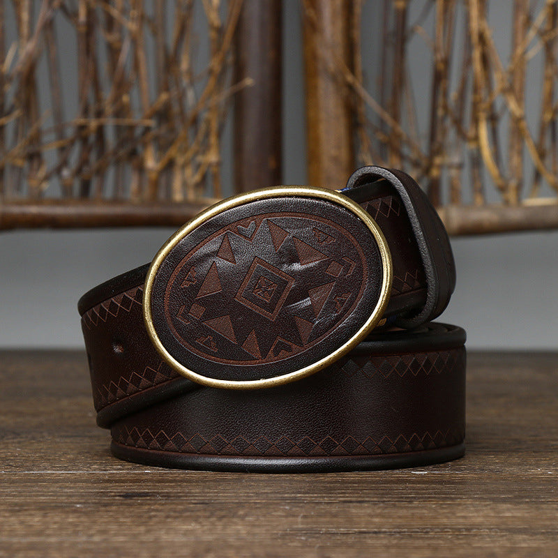 Black / 100 cm Men's Business Leather Belt - Retro Style - skyjackerz