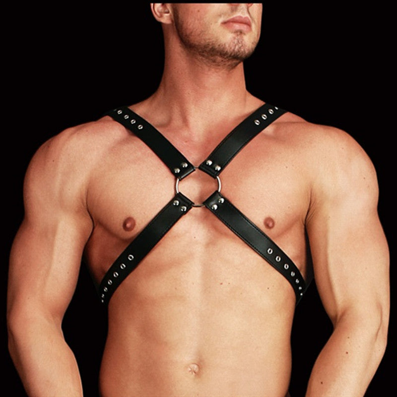 Black-V2 Men's Studded Leather Harness - skyjackerz
