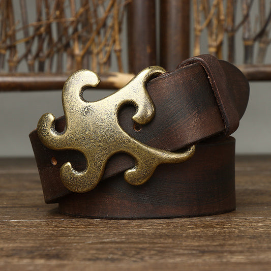 Coffee / 100 cm Men's Casual Retro Leather Belt with Smooth Buckle - skyjackerz