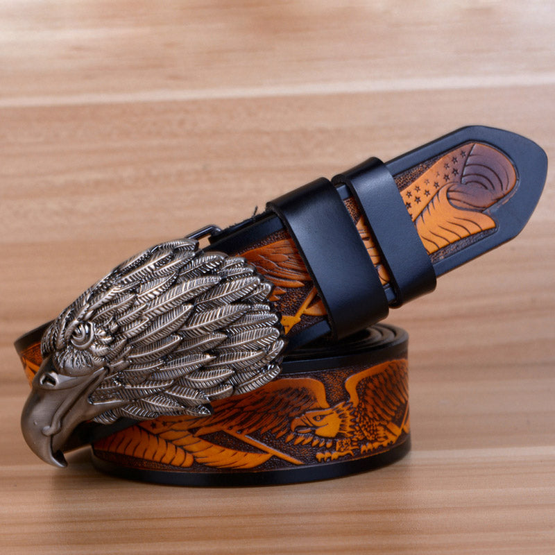 Style 3 - Black / 100 cm Designer Vintage Leather Belt for Men - Eagle Design - skyjackerz