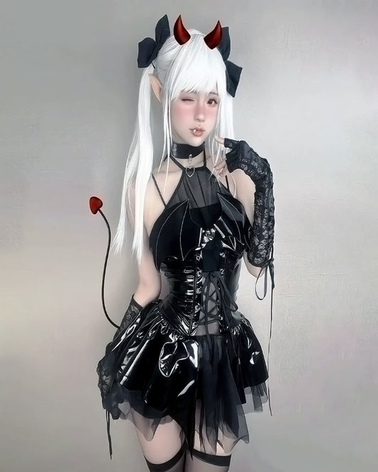 Black / S Women Leather Dark Witch Hollow Set - skyjackerz