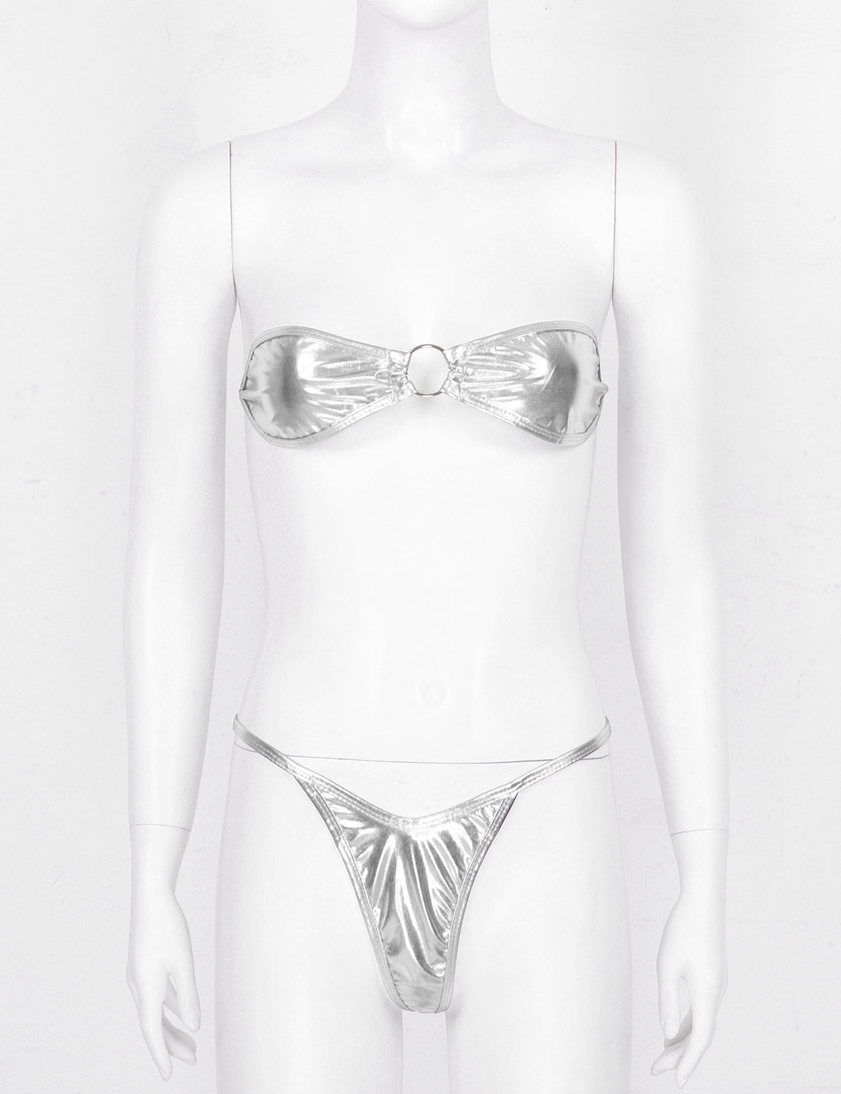 Silver Women's Shiny Leather Bikini Set - skyjackerz