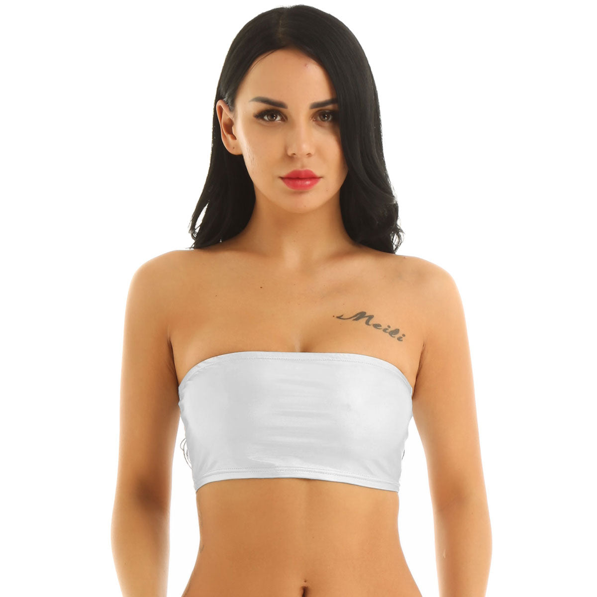 Silver / M Women Leather Rave Tube Top - skyjackerz