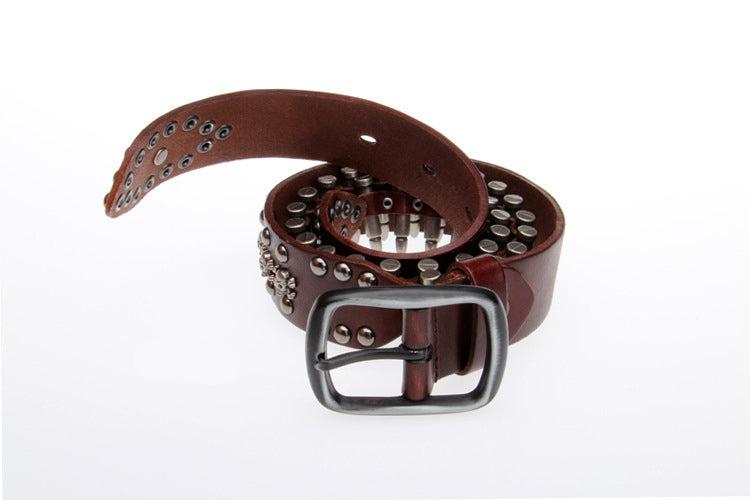 Coffee / 105 cm Unique Bullet Design Genuine Leather Belt for Men - skyjackerz