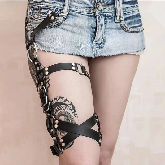 Women Leather Garter Leg Harness - skyjackerz