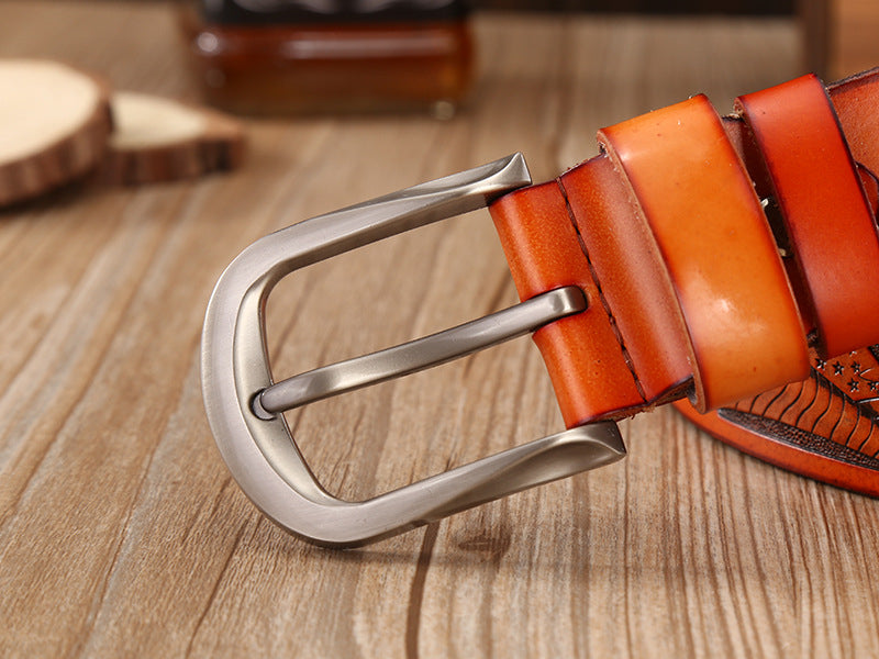 Eagle Buckle - Bronze / Black / 105 cm Men's Eagle Embossed Leather Belt - skyjackerz