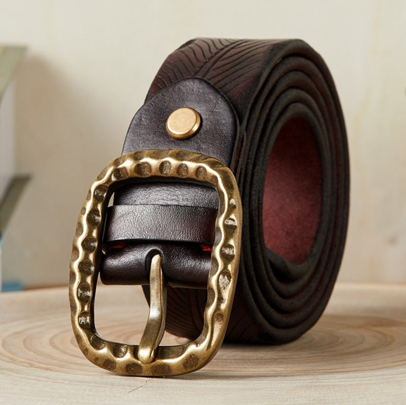 Red Brown / 105 cm Vintage Leather Belt for Men - Washed Design - skyjackerz