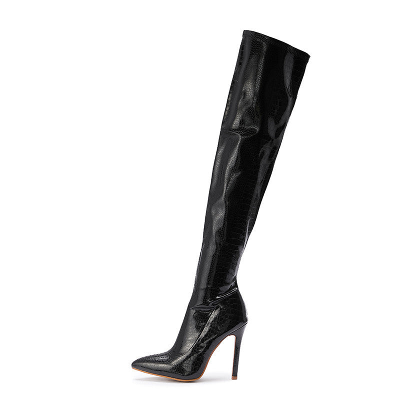Women's Snake Print Knee-High Boots - skyjackerz