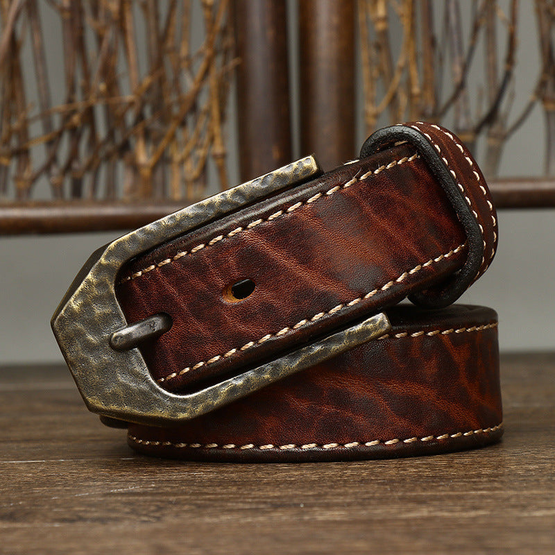 Redish Brown / 105 cm Men's Thick Buckle Genuine Leather Belt - skyjackerz