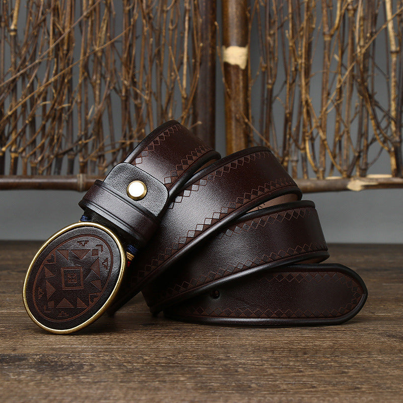 Black / 100 cm Men's Business Leather Belt - Retro Style - skyjackerz