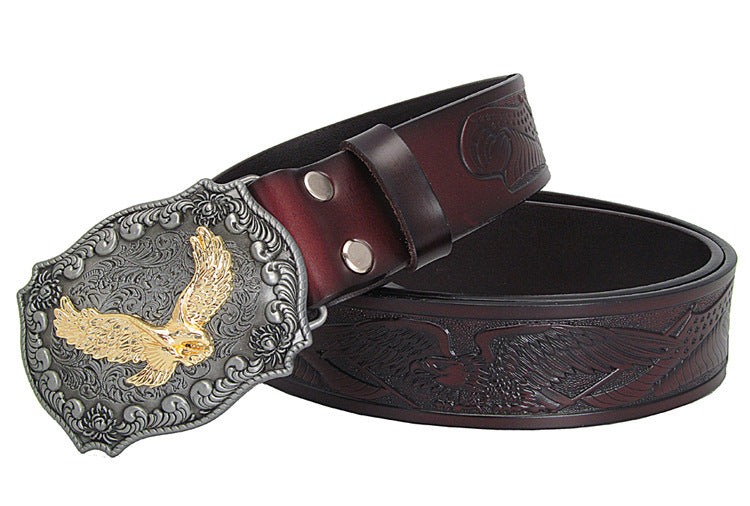 Coffee / 100 cm Retro Eagle Totem Genuine Leather Belt for Men - skyjackerz