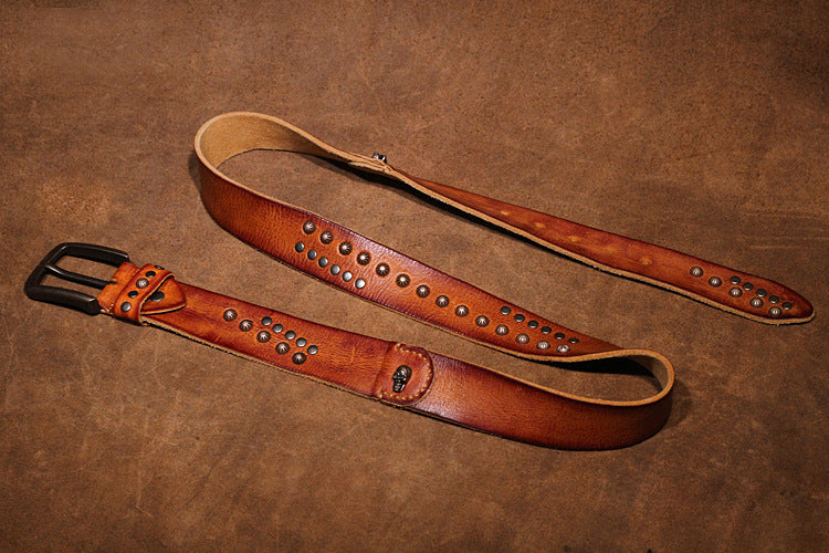 Brown / 105 cm Punk Style Men's Pin Buckle Leather Belt - skyjackerz