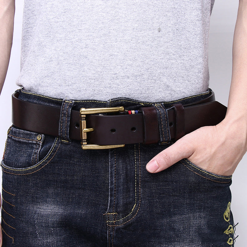 Black / 105 cm Men's Fashionable Vintage Leather Belt for Jeans - skyjackerz