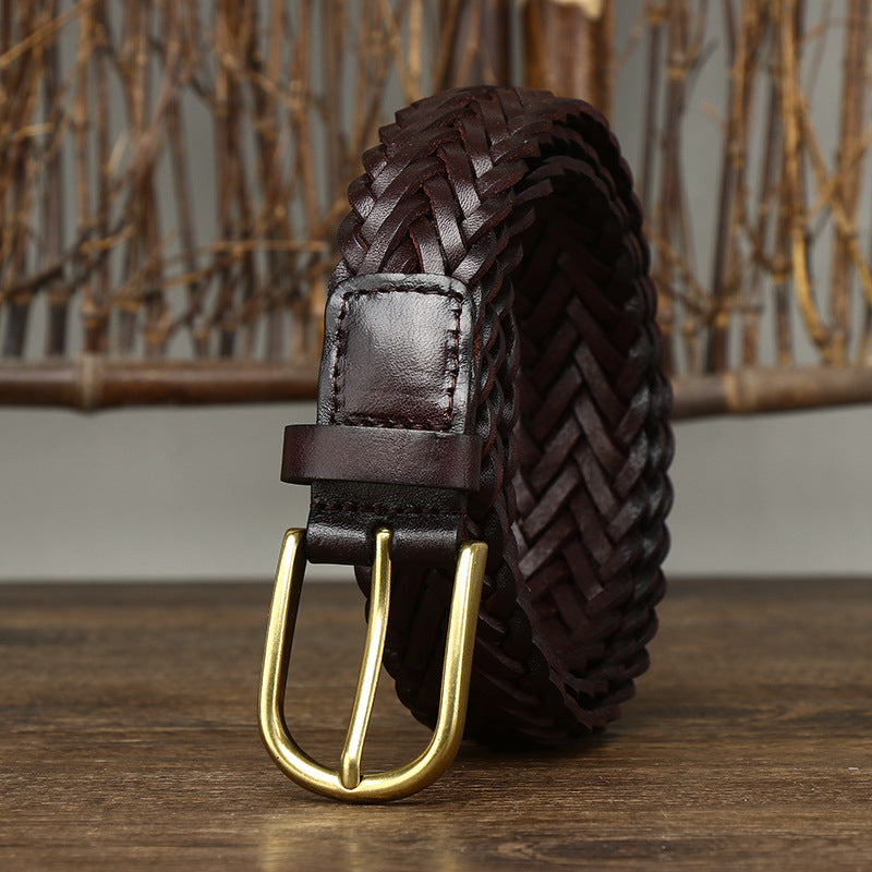Coffee / 100 cm Designer Wowen Leather Belt For Men - skyjackerz