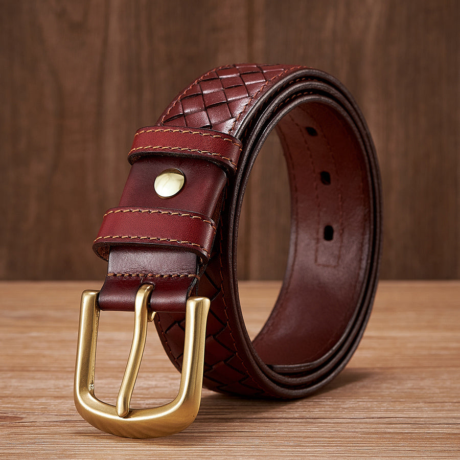Black / 100 cm Men's Braided Woven Leather Belt - Cowboy Style - skyjackerz