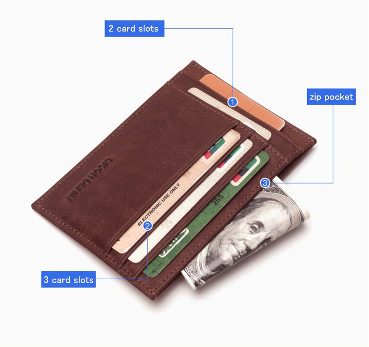 Black Leather Men's Mini RFID Blocking Retro Wallet - skyjackerz