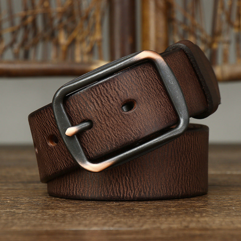 Black / 105 cm Men's Handmade Vintage Pin Buckle Leather Belt - skyjackerz