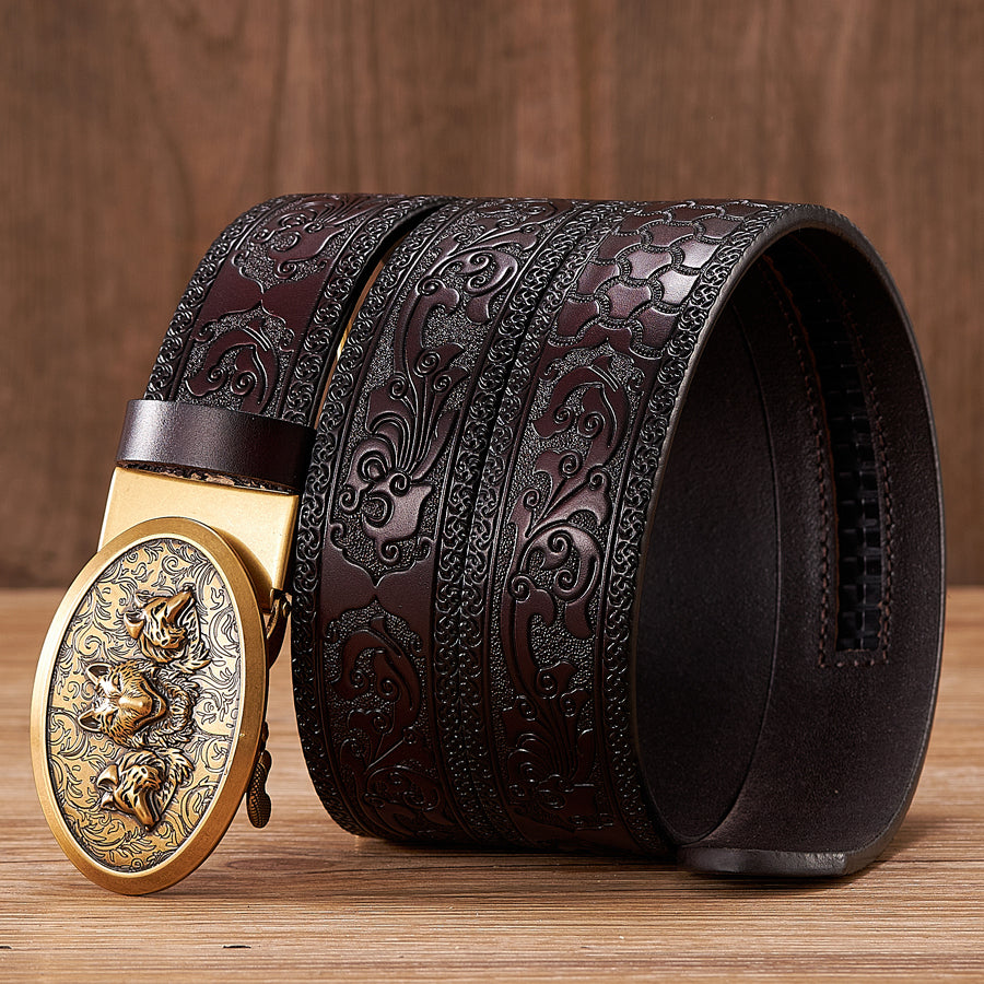 Wolf Automatic Embossed Leather Belt For Men - skyjackerz