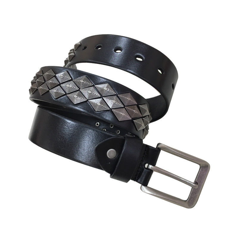 Metal Stud Punk Leather Belt For Men - skyjackerz