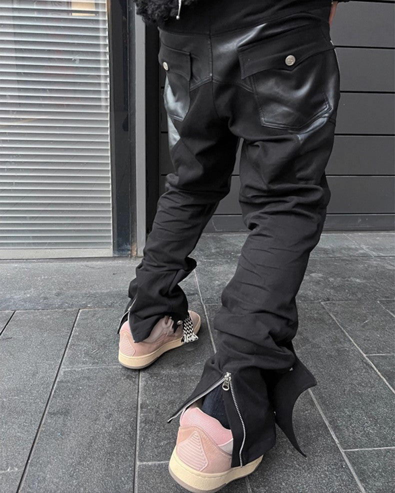 Men's Fashionable Zipped Leather Pants - skyjackerz