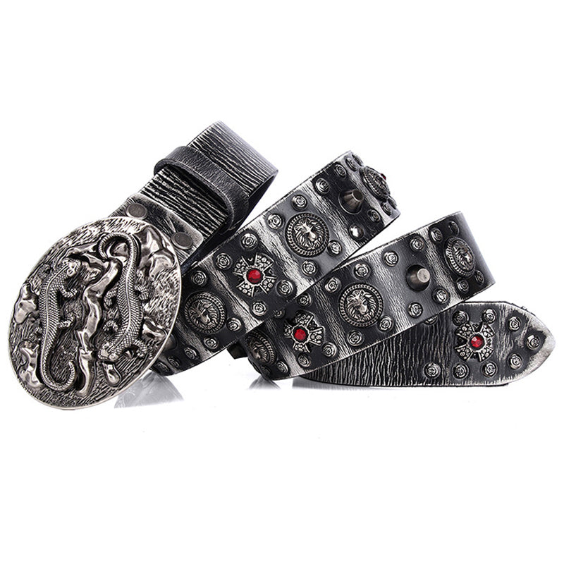 Retro White / 105 cm Retro Designer Rivet Leather Belt For Men - skyjackerz