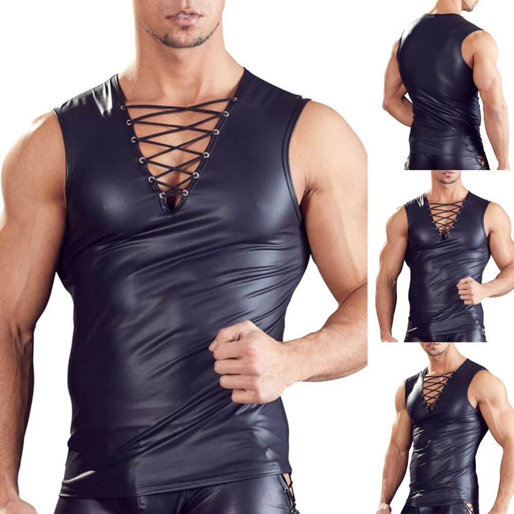 Men's Leather Sleeveless Top - skyjackerz